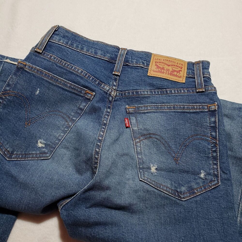 Levis Premium Womens 26 Blue Denim Jeans Wedgie Skinny Distressed Button Fly - Picture 5 of 14